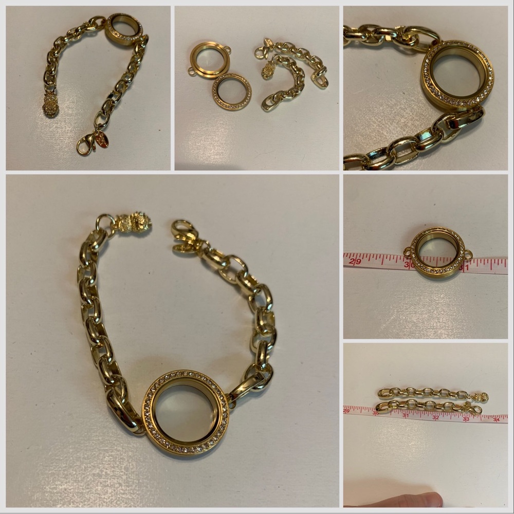 Origami Owl Petite Living Locket with Crystals and Locket Bracelet Chain NWT